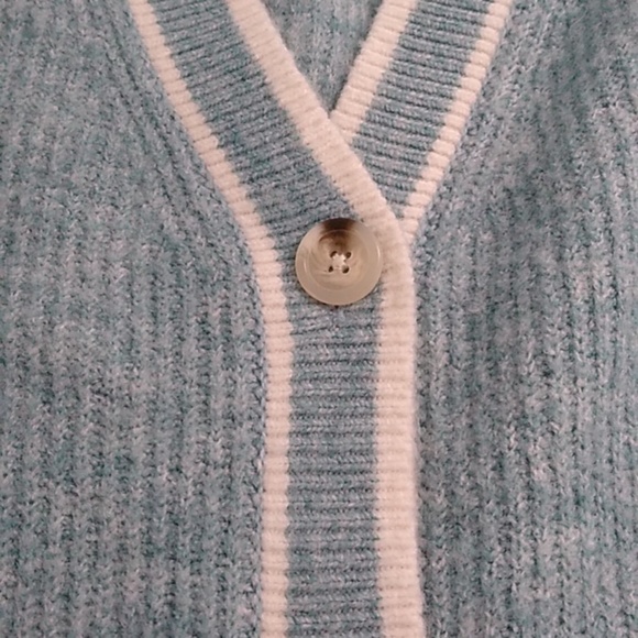 A new day Pastel blue green/cream trim classic academia button up cardigan - Picture 5 of 6